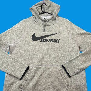 Nike Womens Therma Pullover Softball Hoodie Fleece Size Large Gray Dri-Fit